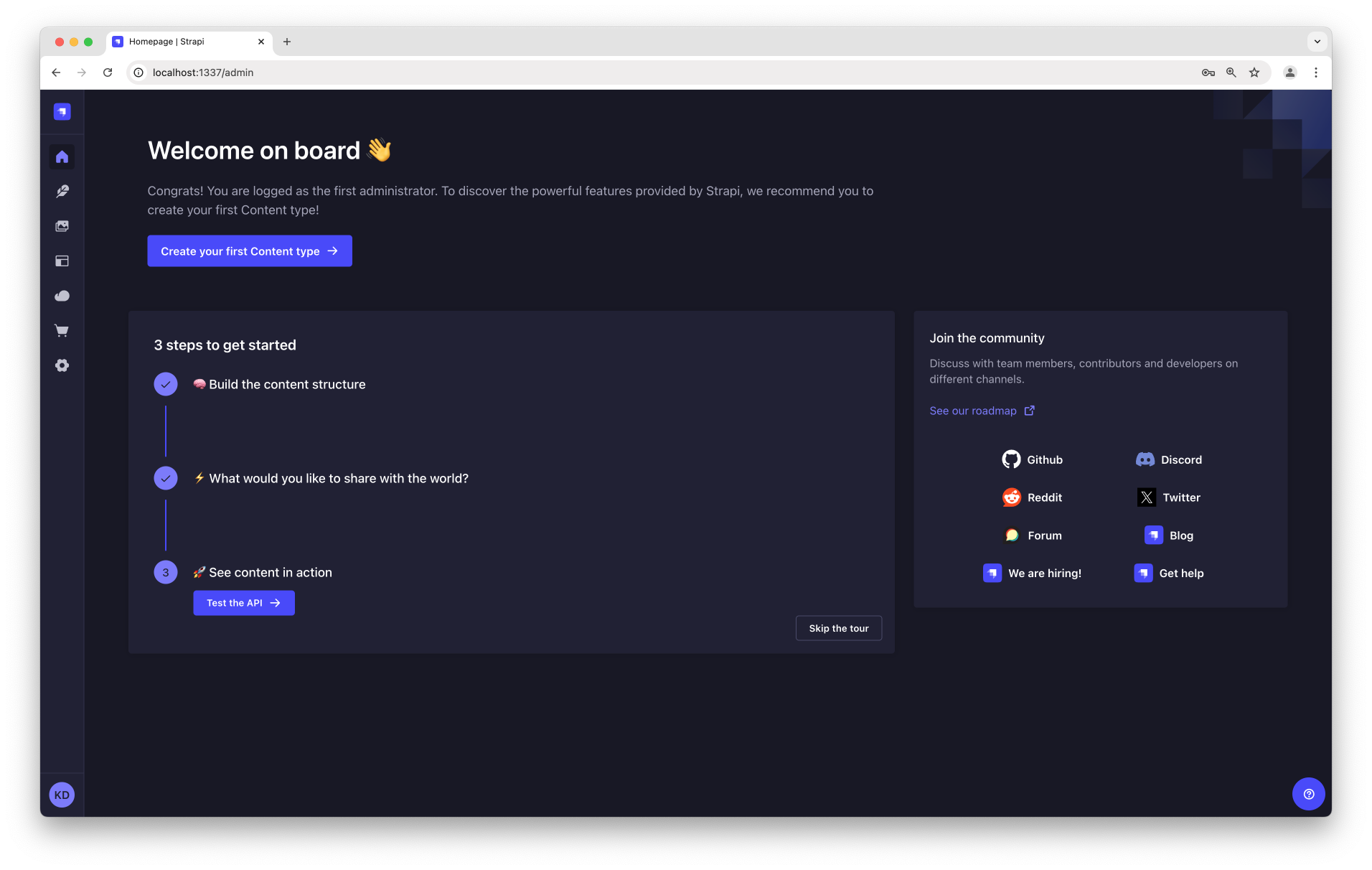 Admin panel screenshot: dashboard